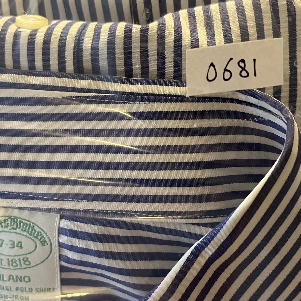 Brooks Brothers Shirt Men 17 34 Blue White Plaid Check Milano Button Down Oxford - Picture 10 of 10